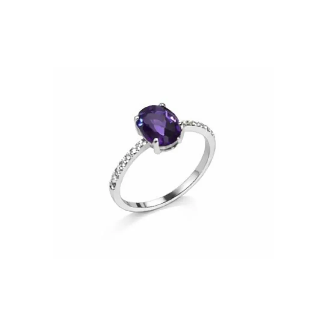 Anillo Oro Blanco 18kt Diamantes 7 Pts Amatista 1,15 Qts 1