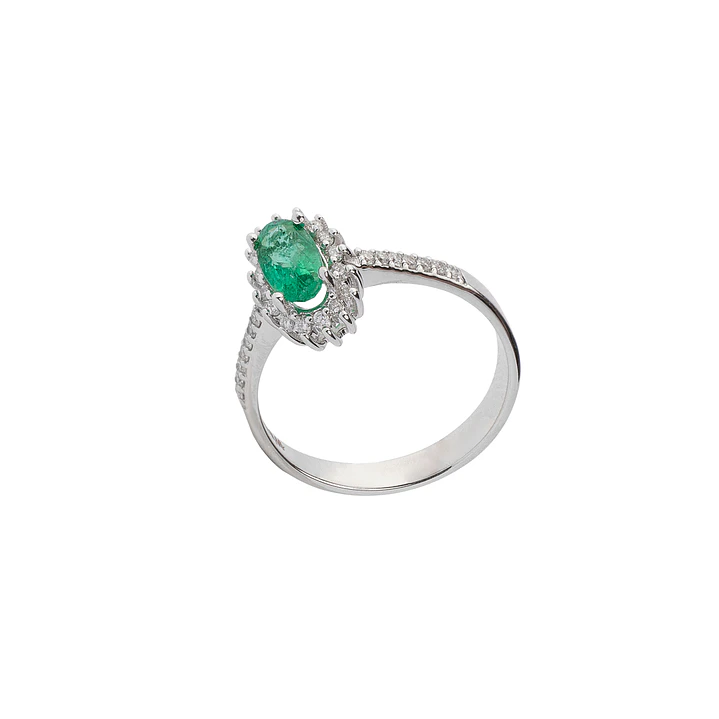 Anillo Oro Blanco 18kt Diamantes 19 Pts y 23 Pts Esmeralda 1