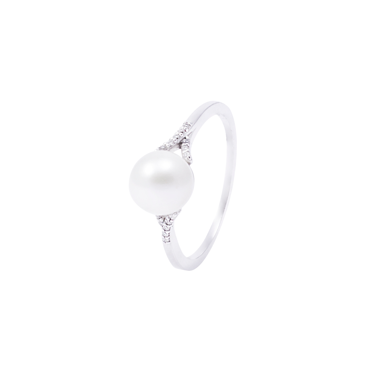 Anillo Oro Blanco 18kt Diamantes 5 Pts y Perla 7mm 1