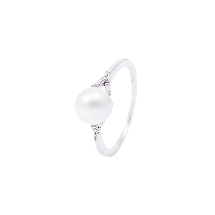 Anillo Oro Blanco 18kt Diamantes 5 Pts y Perla 7mm 1