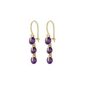 Aros Oro Miel 18kt Cascada Amatista Real