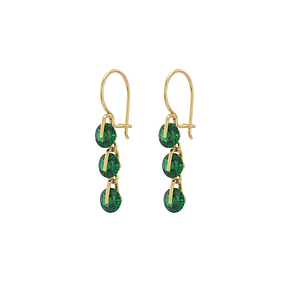 Aros Oro Miel 18kt Cascada Esmeralda Brillante