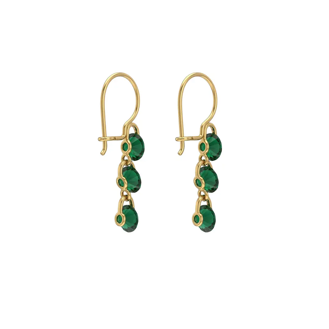 Aros Oro Miel 18kt Cascada Esmeralda Brillante 2