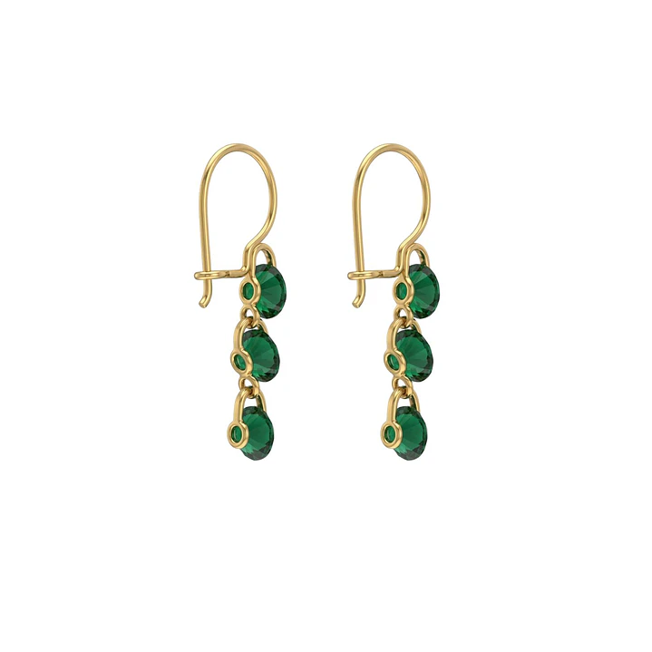 Aros Oro Miel 18kt Cascada Esmeralda Brillante 2