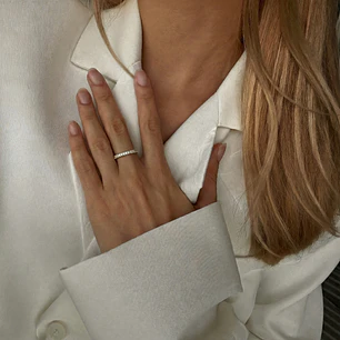 Anillo Compromiso de Oro 18Kt Medio Cintillo 2 Filas Circón