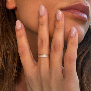 Anillo Compromiso de Oro 18Kt Doble Riel Cintillo Circonita