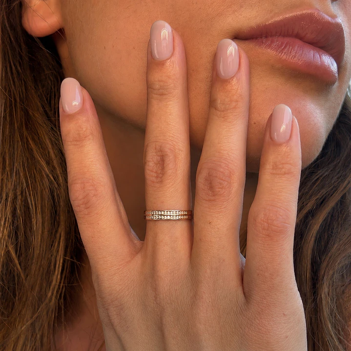 Anillo Compromiso de Oro 18Kt Doble Riel Cintillo Circonita 4