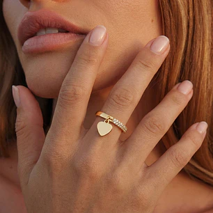 Anillo de Oro 18kt Doble Cintillo Circonita Corazón
