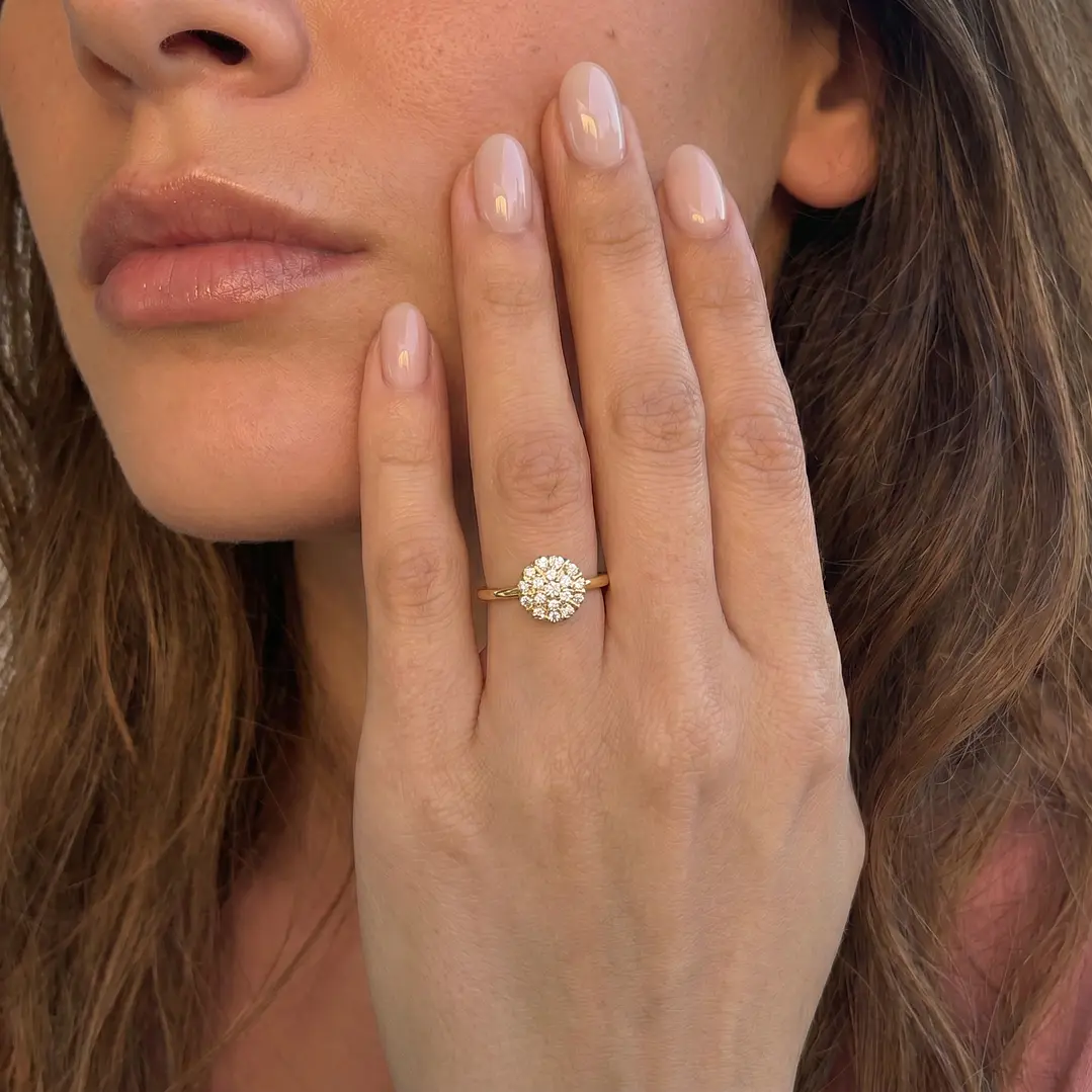 Anillo Compromiso de Oro 18Kt Flor Roseta Grande Circon 4