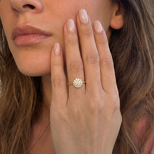 Anillo Compromiso de Oro 18Kt Flor Roseta Grande Circon