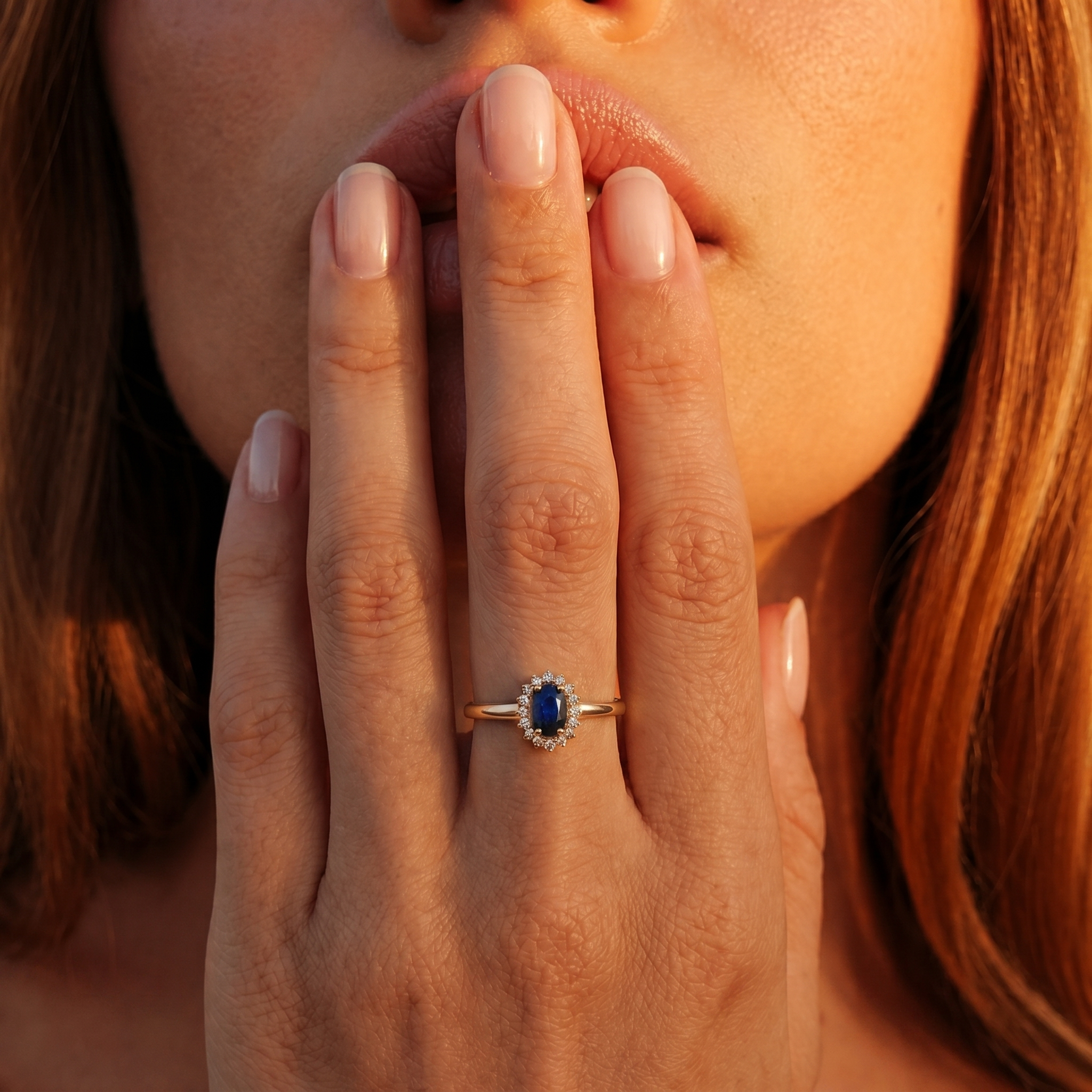 Anillo Compromiso de Oro 18Kt Roseta Circonita-Zafiros 5