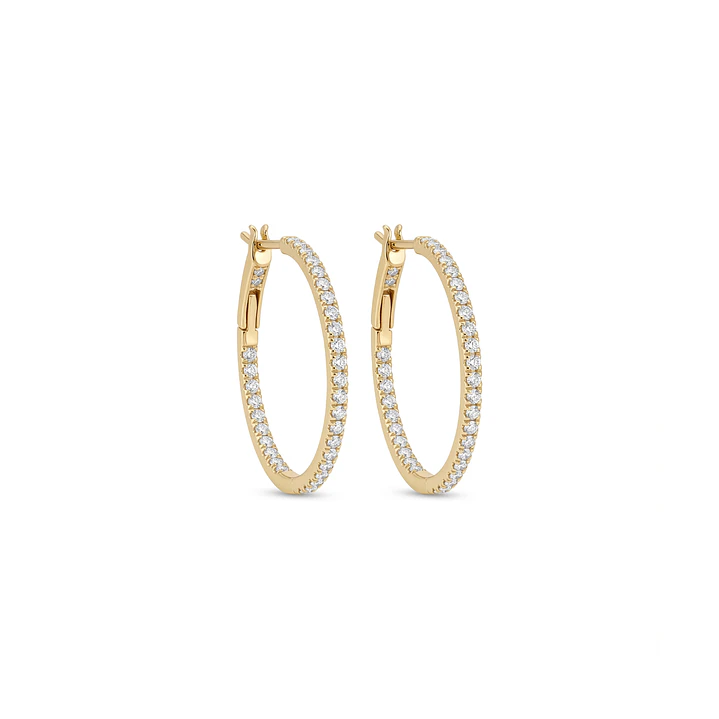 Aros Oro Blanco 18kt Diamantes 62Pts Argollas Grandes 2