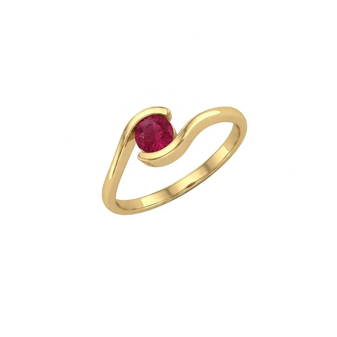 Anillo Oro Miel 18kt Ondas con Rubí 3