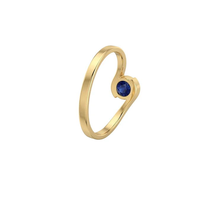Anillo Oro Miel 18kt Ondas con Circonita Zafiro 2
