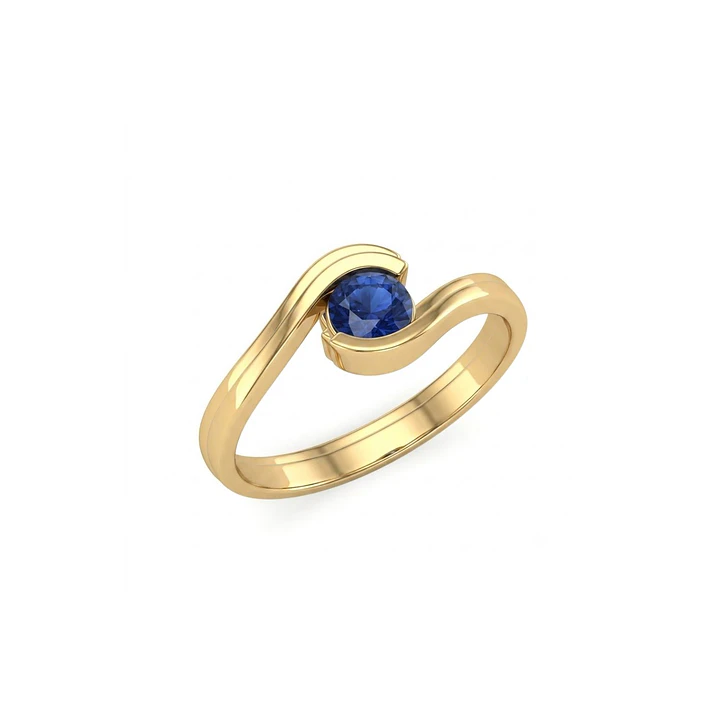 Anillo Oro Miel 18kt Ondas con Circonita Zafiro 3
