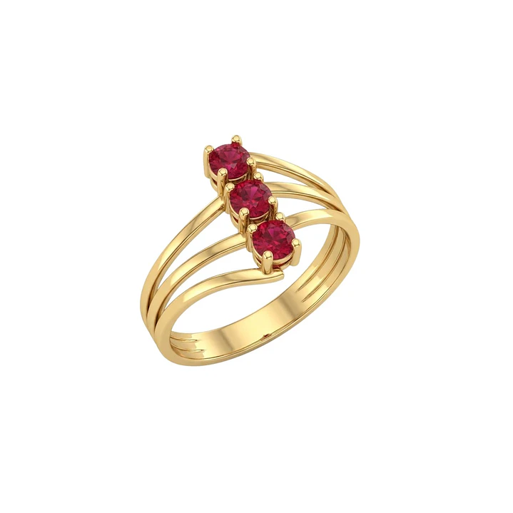 Anillo Oro Miel 18kt Trilogía con Rubí 3