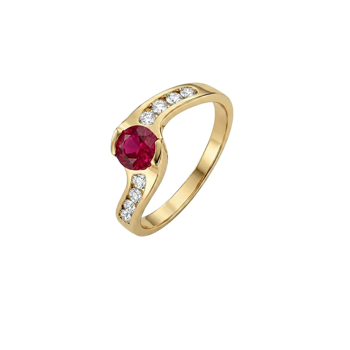 Anillo Oro Miel 18kt Solitario con Circonita Rubí y Circonitas Blancas 1