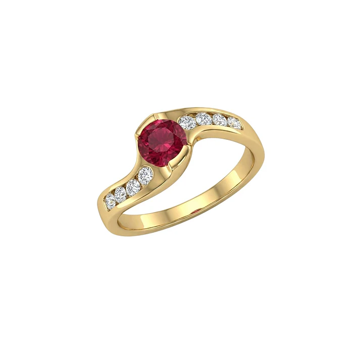 Anillo Oro Miel 18kt Solitario con Circonita Rubí y Circonitas Blancas 3