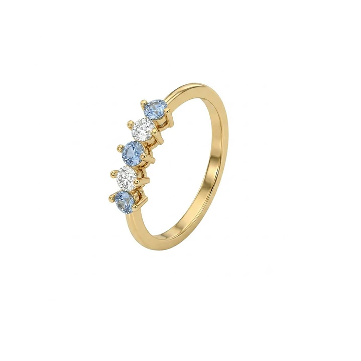 Anillo Oro Miel 18kt Cinco Piedras con Circonita Aguamarina 1