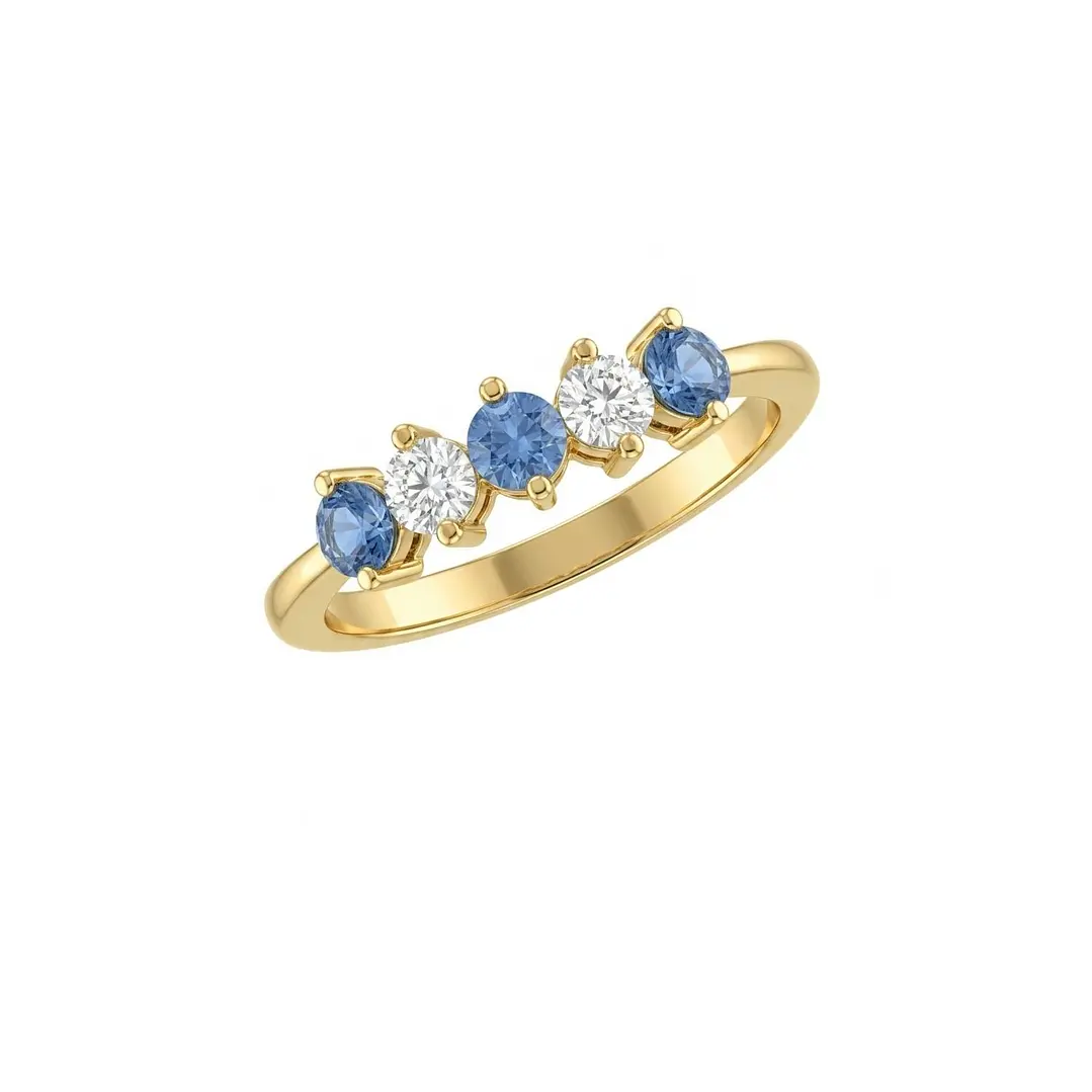 Anillo Oro Miel 18kt Cinco Piedras con Circonita Aguamarina 3