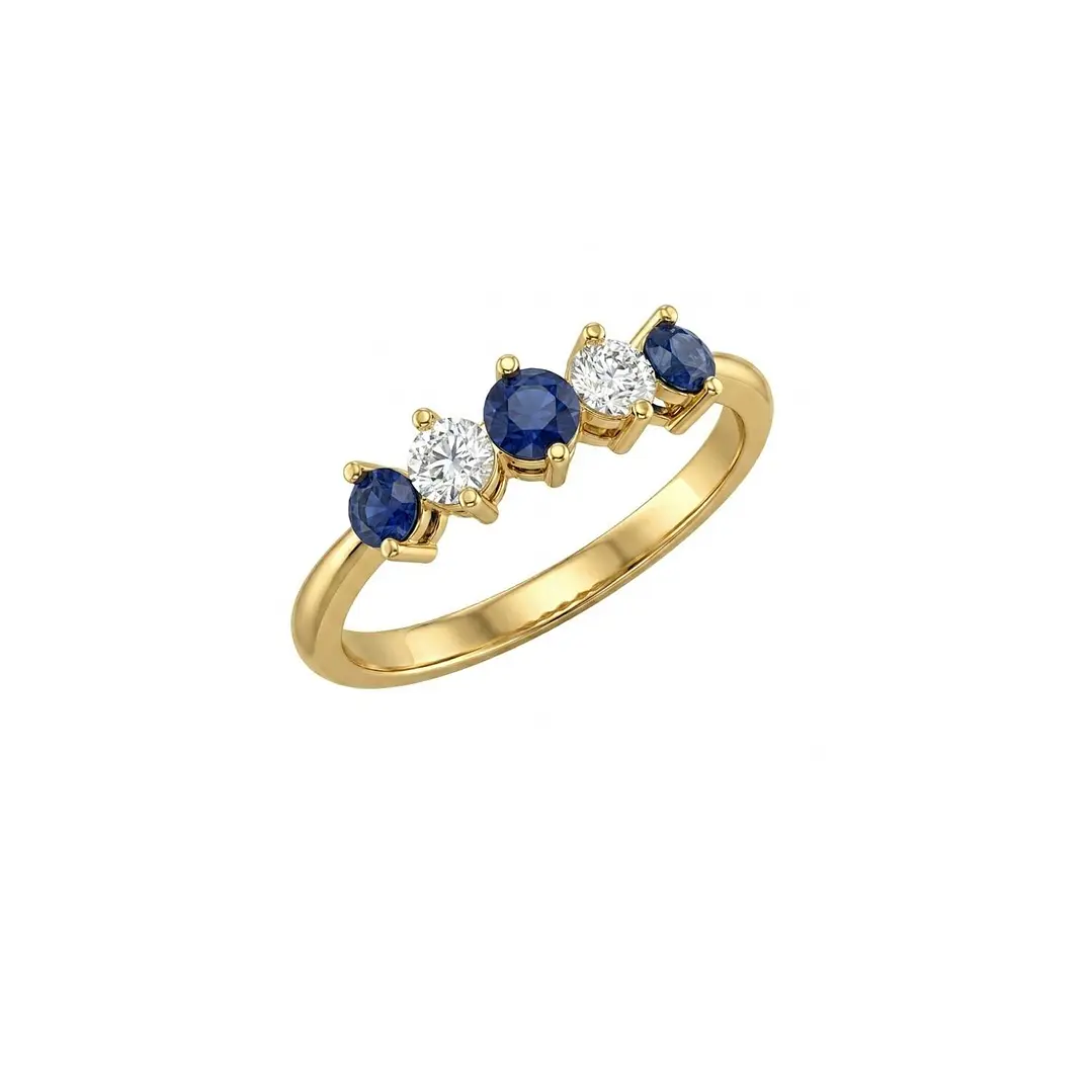 Anillo Oro Miel 18kt Cinco Piedras con Circonita Zafiro 3