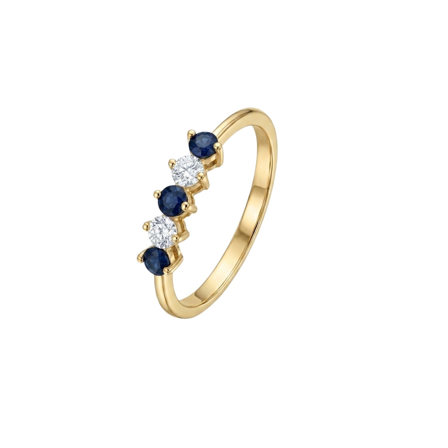 Anillo Oro Miel 18kt Cinco Piedras con Circonita Zafiro 1