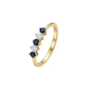 Anillo Oro Miel 18kt Cinco Piedras con Circonita Zafiro
