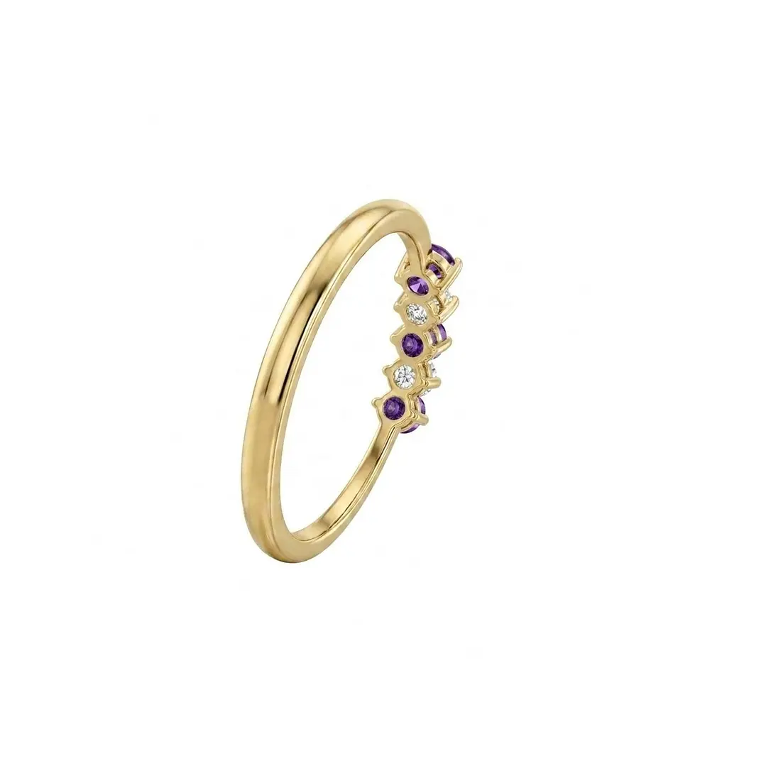Anillo Oro Miel 18kt Cinco Piedras con Circonita Amatista 3