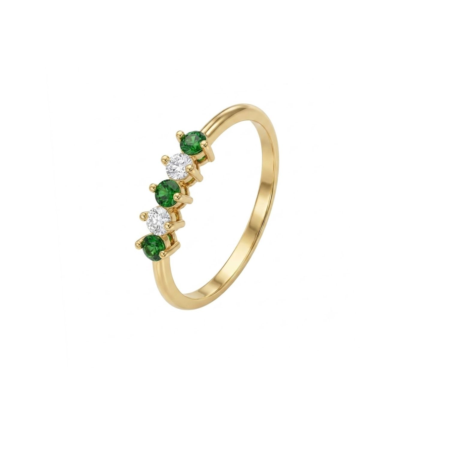 Anillo Oro Miel 18kt Cinco Piedras con Circonita Esmeraldina 1