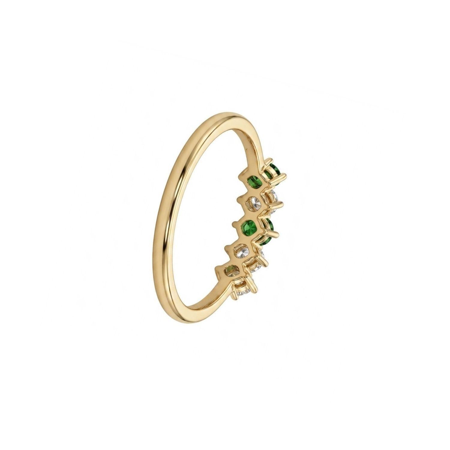 Anillo Oro Miel 18kt Cinco Piedras con Circonita Esmeraldina 2