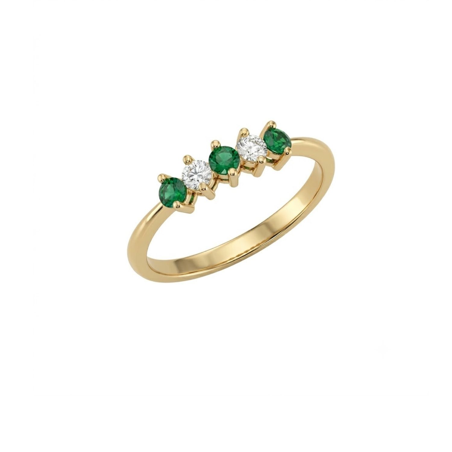 Anillo Oro Miel 18kt Cinco Piedras con Circonita Esmeraldina 3