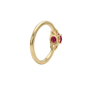 Anillo Oro Miel 18kt Trilogía con Circonita Rubí