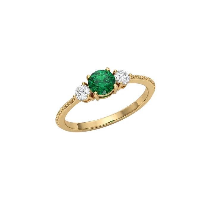 Anillo Oro Miel 18kt Trilogía con Circonita Esmeraldina 3