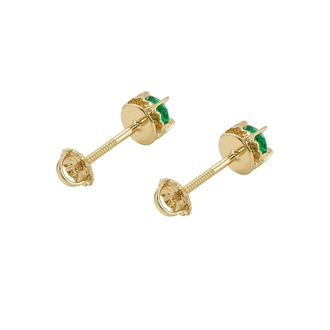 Aros Oro Miel 18kt Chatón con Esmeraldina 4 mm 2