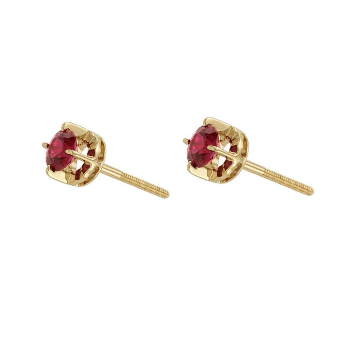 Aros Oro Miel 18kt Chatón con Rubí 4 mm 2