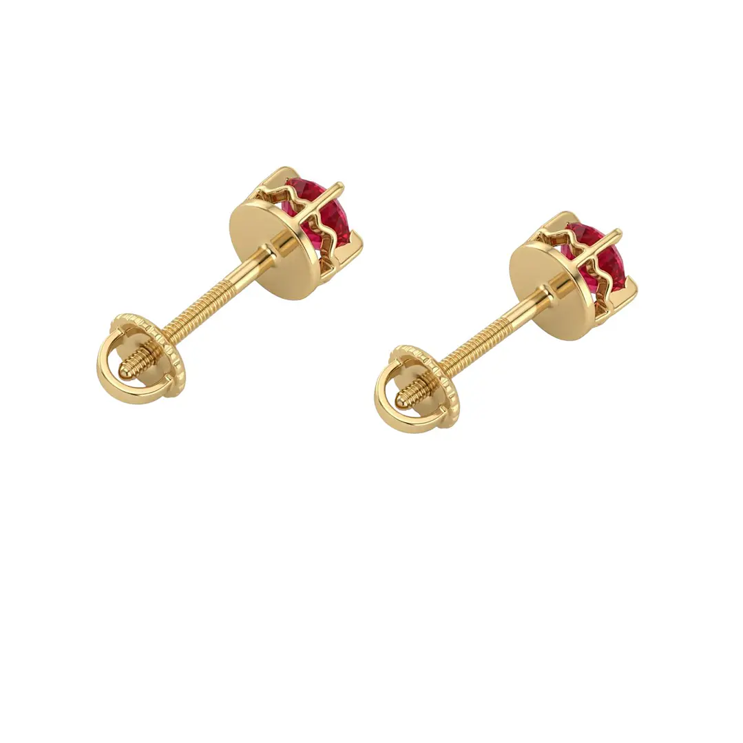 Aros Oro Miel 18kt Chatón con Rubí 4 mm 3