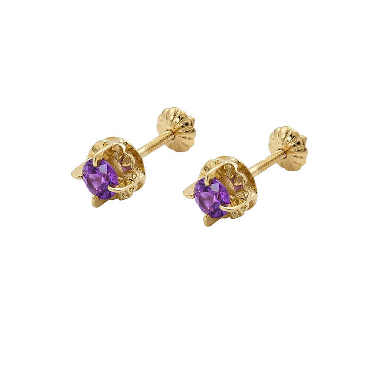 Aros Oro Miel 18kt Chatón con Amatista 4 mm 1