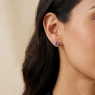 Aros Oro Miel 18kt Chatón con Amatista 4 mm