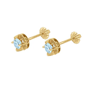 Aros Oro Miel 18kt Chatón con Aguamarina 4 mm