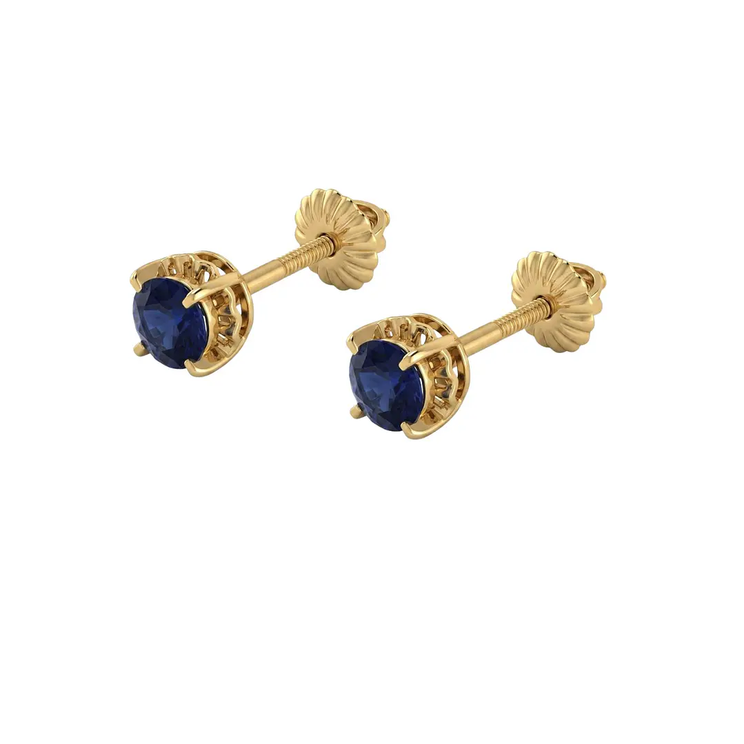 Aros Oro Miel 18kt Chatón con Zafiro 4 mm 1