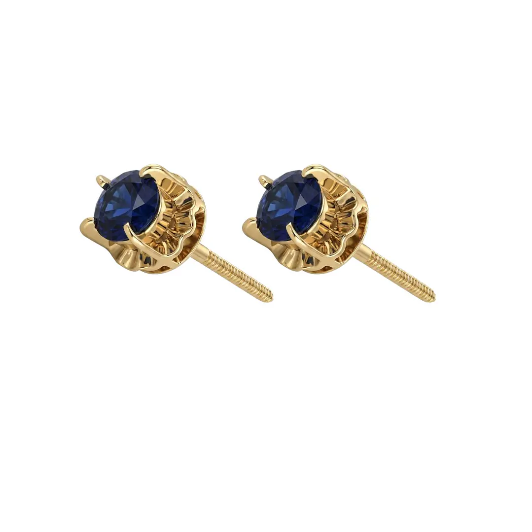 Aros Oro Miel 18kt Chatón con Zafiro 4 mm 2