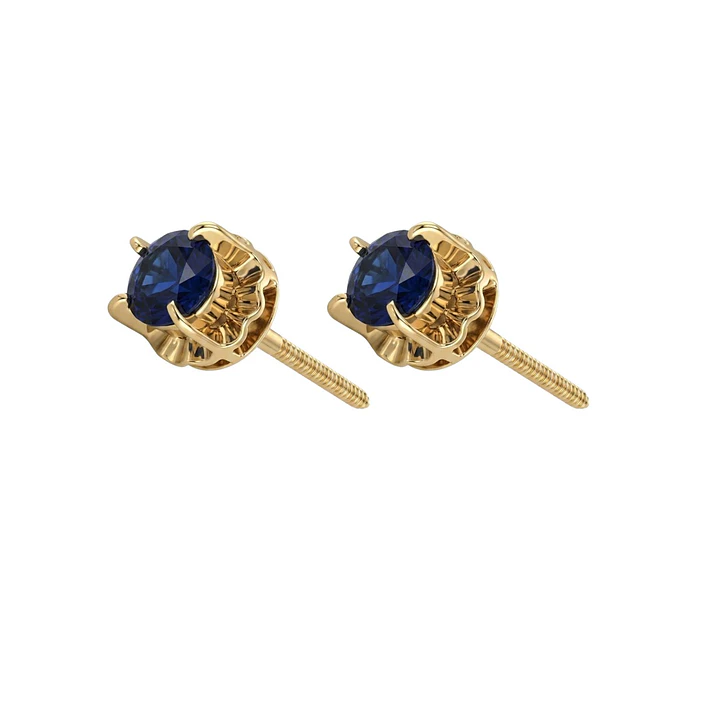 Aros Oro Miel 18kt Chatón con Zafiro 4 mm 2