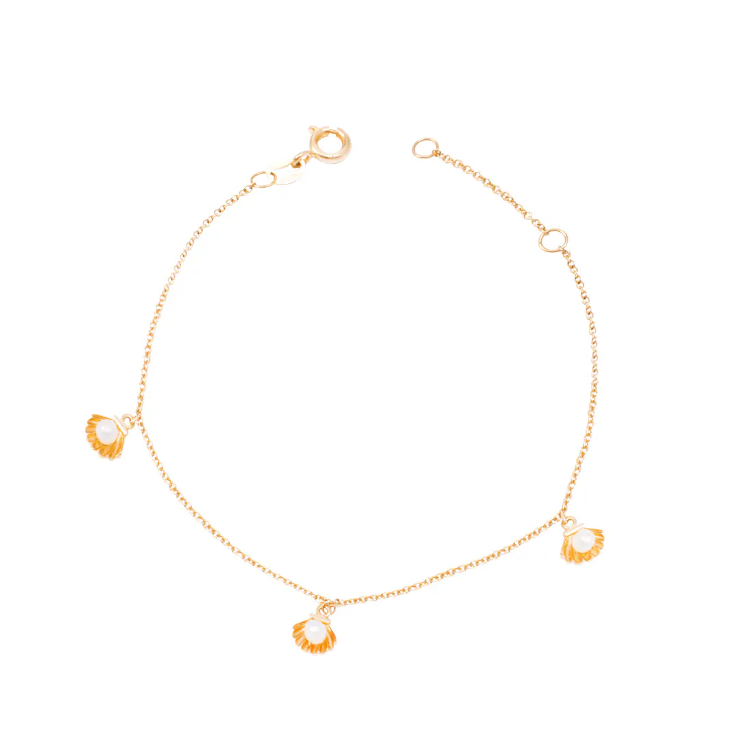 Pulsera Oro Amarillo 18kt Perlas y Conchitas 1