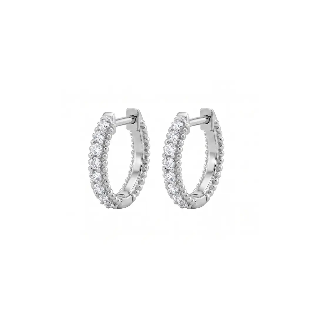 Aros Oro Blanco 18kt Diamantes 7Pts Argollas Pequeñas XS 1