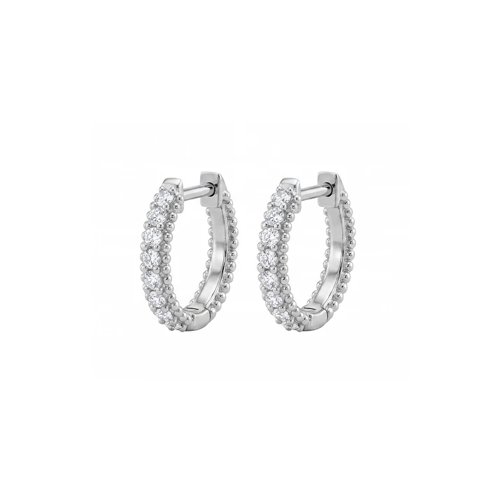 Aros Oro Blanco 18kt Diamantes 7Pts Argollas Pequeñas XS 1