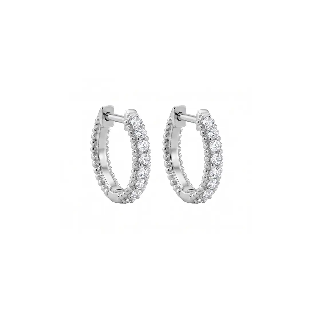 Aros Oro Blanco 18kt Diamantes 7Pts Argollas Pequeñas XS 3