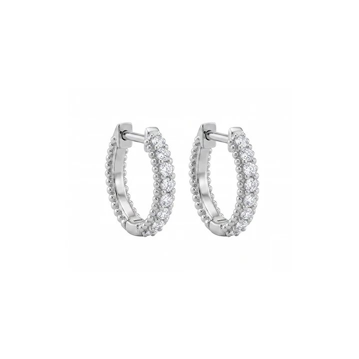 Aros Oro Blanco 18kt Diamantes 7Pts Argollas Pequeñas XS 3