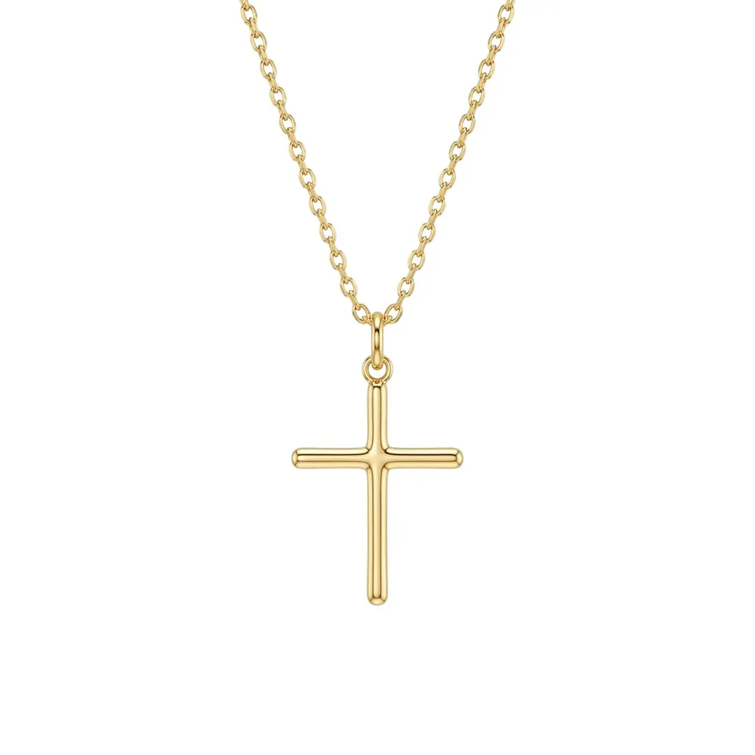 Colgante de Oro Miel 18kt Cruz Tubo Pequeña 3