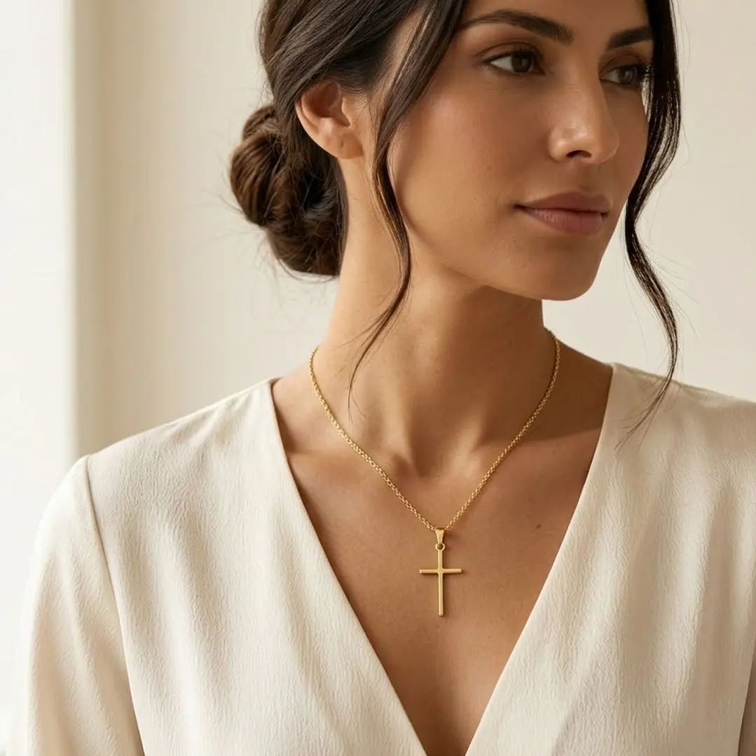 Colgante de Oro Miel 18kt Cruz Lisa 4