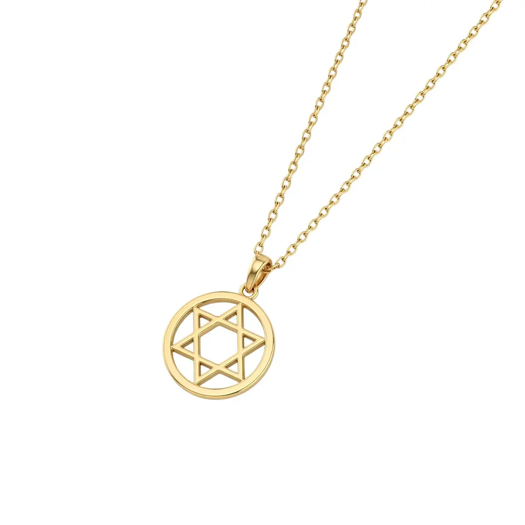 Colgante de Oro Miel 18kt Estrella David Contorno 2